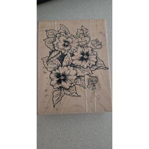 New Rubber Stamp Large Block Blackberry Bloom Bush 4.75" X 4"